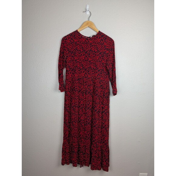 Zara Red Leopard Print Midi Tent Dress Women's Size XS - Picture 1 of 5